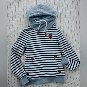 Wanakome Artemis Black, White and Gray Striped Women's Hoodie